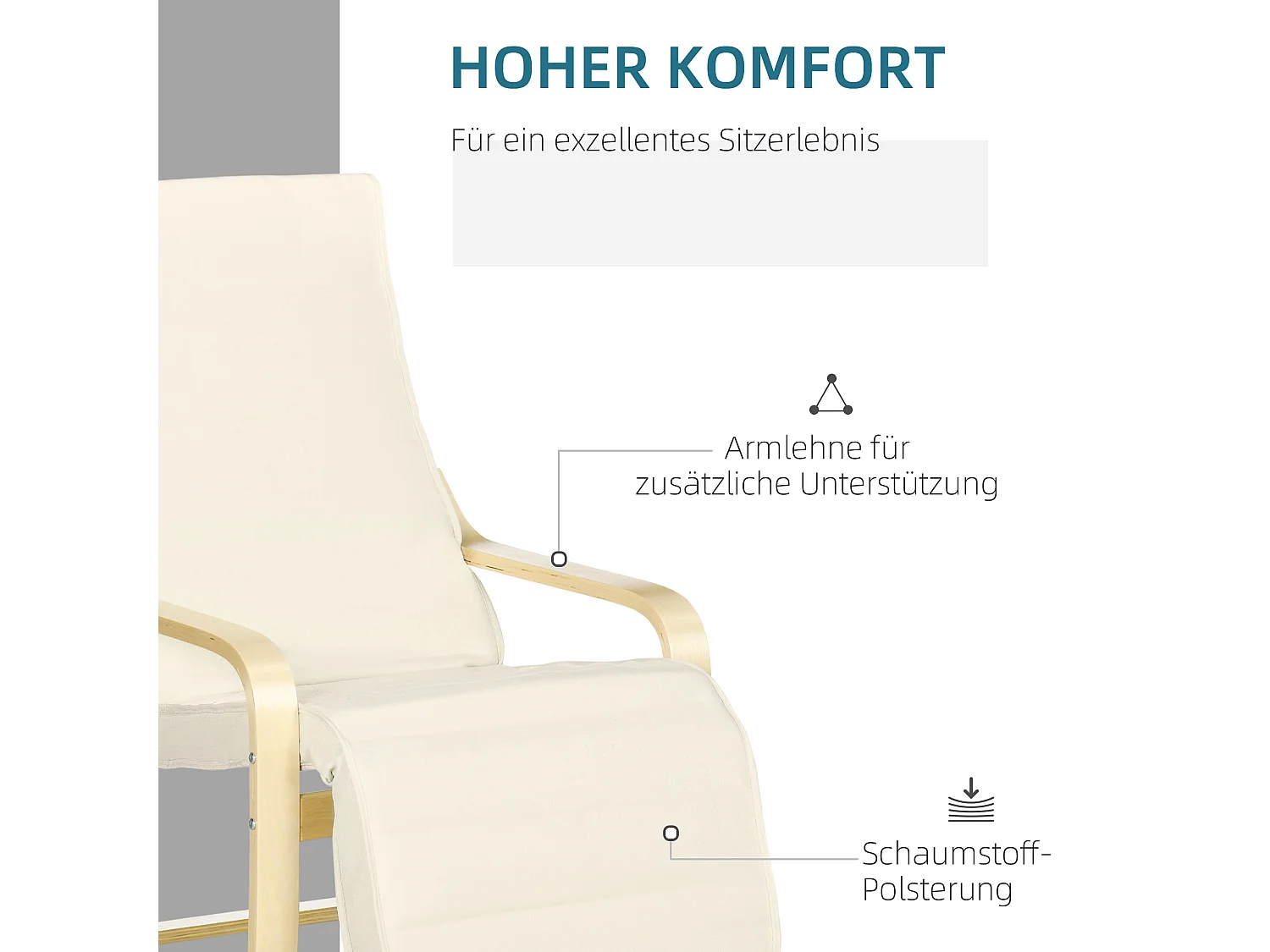 fauteuil pivotant avec repose-pieds ajustable, chaise de salle à manger en lin, bois de bouleau, crème (66.5x94x100 cm)
