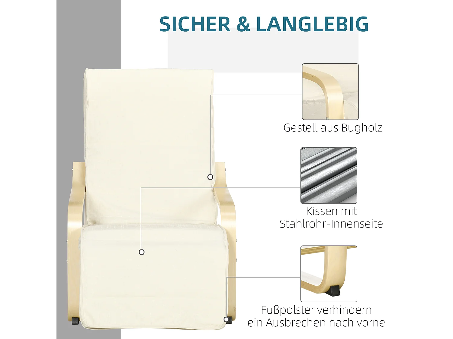 fauteuil pivotant avec repose-pieds ajustable, chaise de salle à manger en lin, bois de bouleau, crème (66.5x94x100 cm)