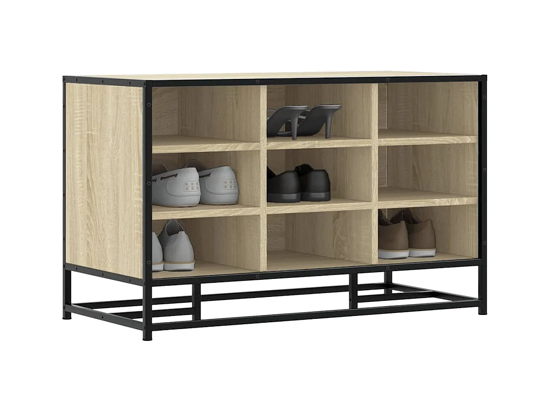 Panca portascarpe in rovere Sonoma, legno ingegnerizzato e metallo