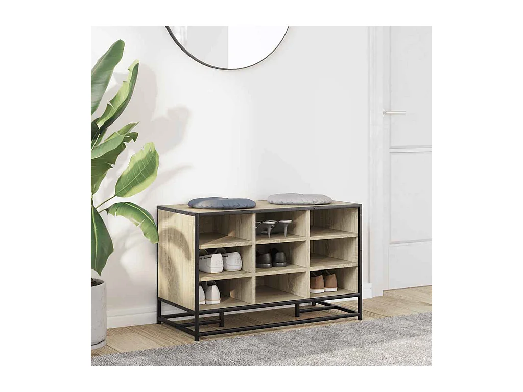 Panca portascarpe in rovere Sonoma, legno ingegnerizzato e metallo