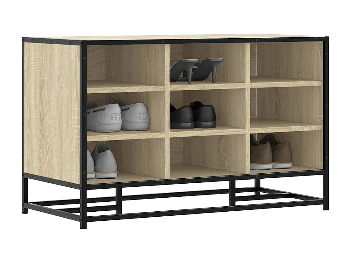 Panca portascarpe in rovere Sonoma, legno ingegnerizzato e metallo