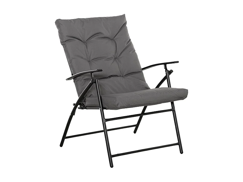 Chaise de camping pliante avec dossier réglable, cadre métal, polyester Oxford, gris (65x65x94cm)