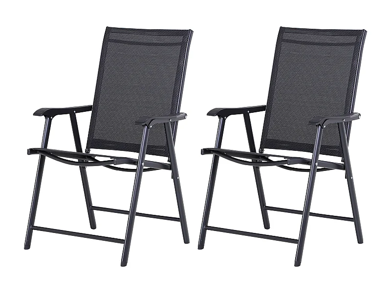 Lot de 2 fauteuils pliants avec accoudoirs, métal, noir (58x64x94cm)