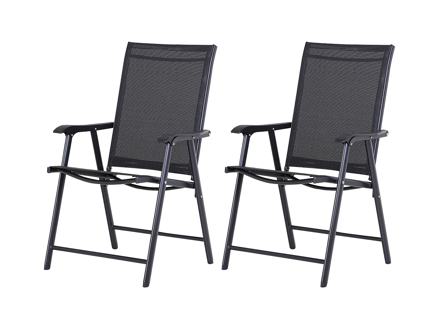 Lot de 2 fauteuils pliants avec accoudoirs, métal, noir (58x64x94cm)