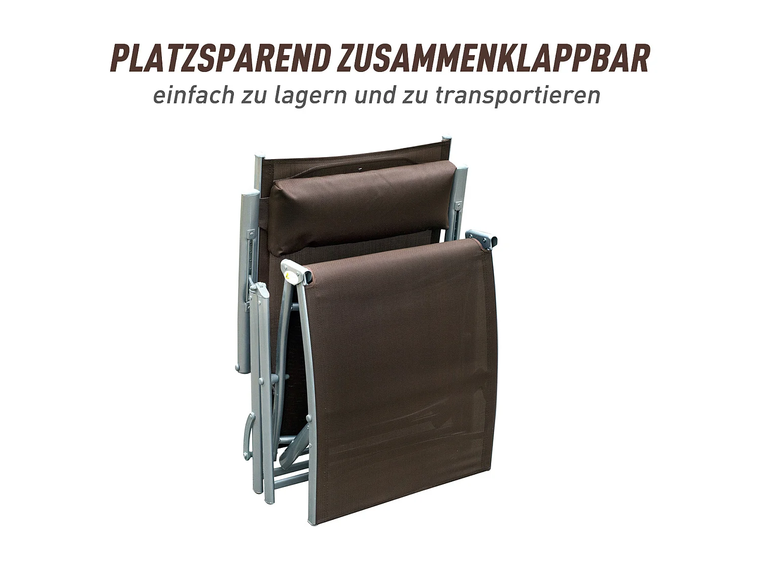 Chaise longue pliable avec coussin, structure métal, tissu Textilène, brun (137x63.5x100.5cm)