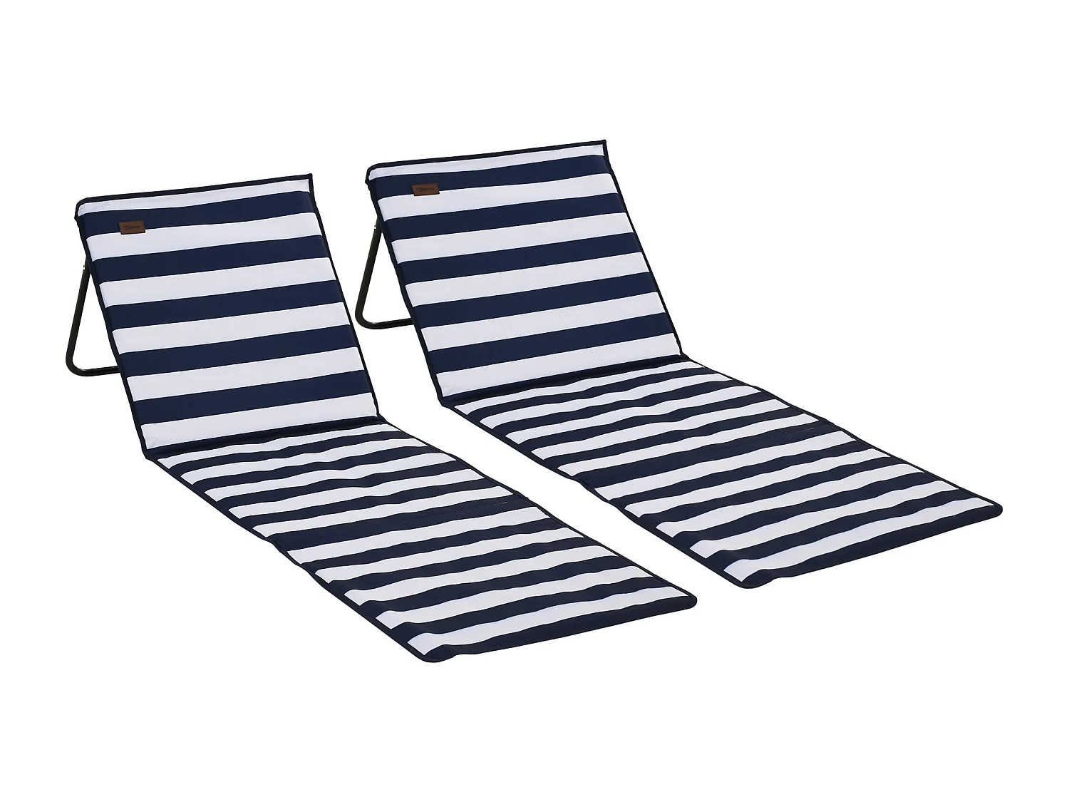 Set van 2 opvouwbare ligstoelen met tafel, staal en Oxford stof, blauw en wit (142x51x40cm)