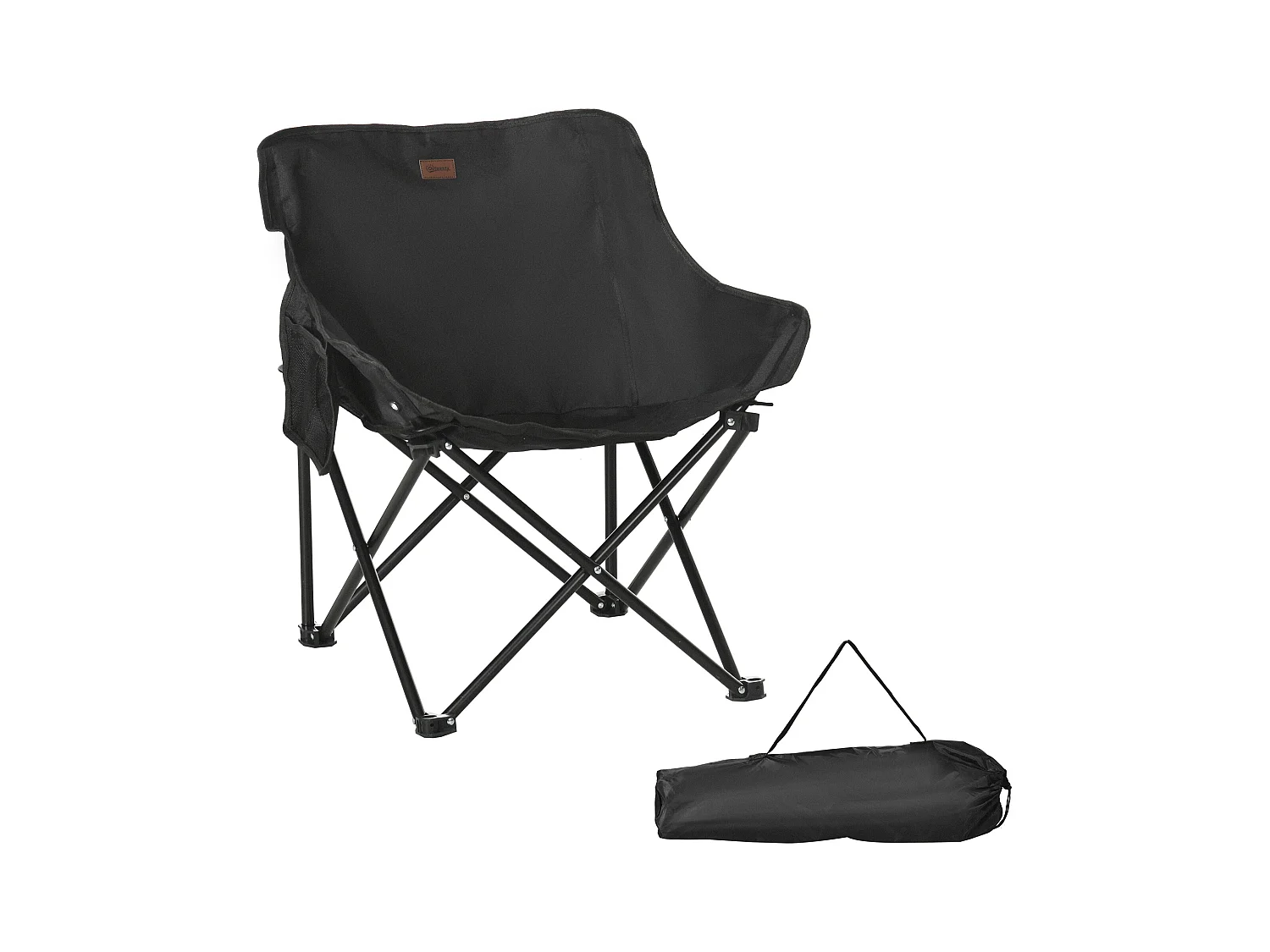 Chaise de camping pliable avec poche latérale, pieds en acier, fauteuil pliant avec sac de transport, pour piscine et plage, Oxford, Noir (61x54x66 cm)