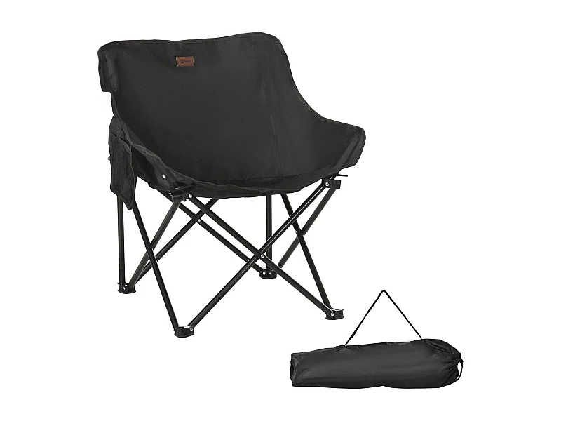 Chaise de camping pliable avec poche latérale, pieds en acier, fauteuil pliant avec sac de transport, pour piscine et plage, Oxford, Noir (61x54x66 cm)