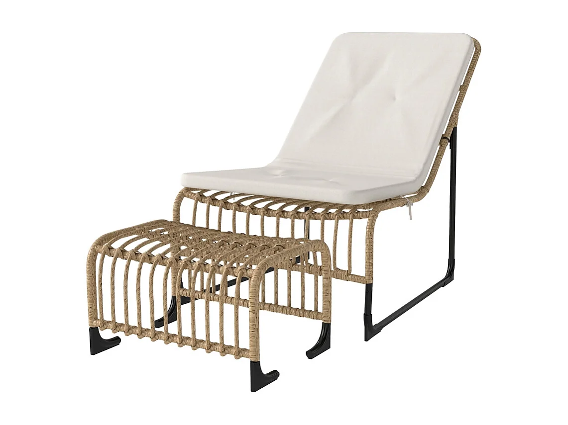 Fauteuil en rattan avec repose-pieds, résistant aux UV, fauteuil de jardin avec coussins, pour terrasse, balcon, bois naturel (93x65x80 cm)