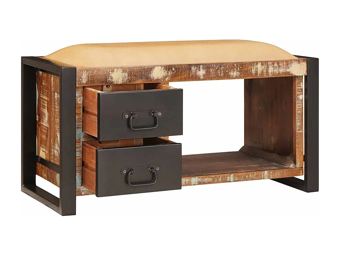 Veelkleurige opbergbank van massief gerecycled hout