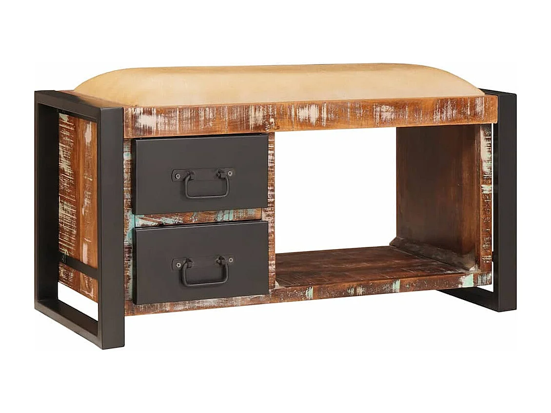 Veelkleurige opbergbank van massief gerecycled hout