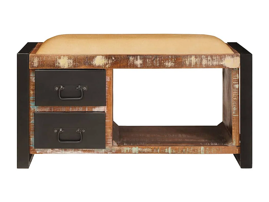 Veelkleurige opbergbank van massief gerecycled hout