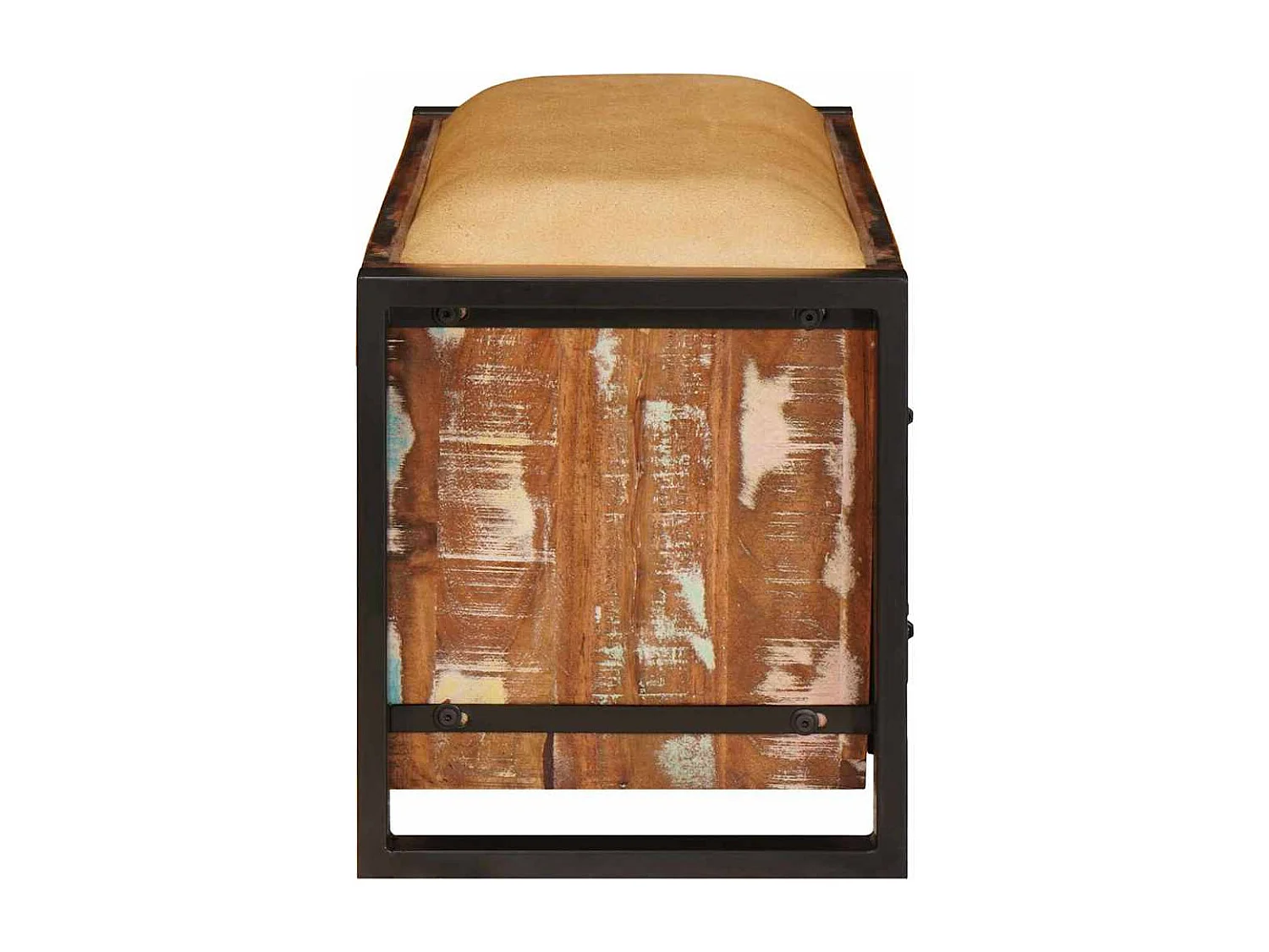 Veelkleurige opbergbank van massief gerecycled hout