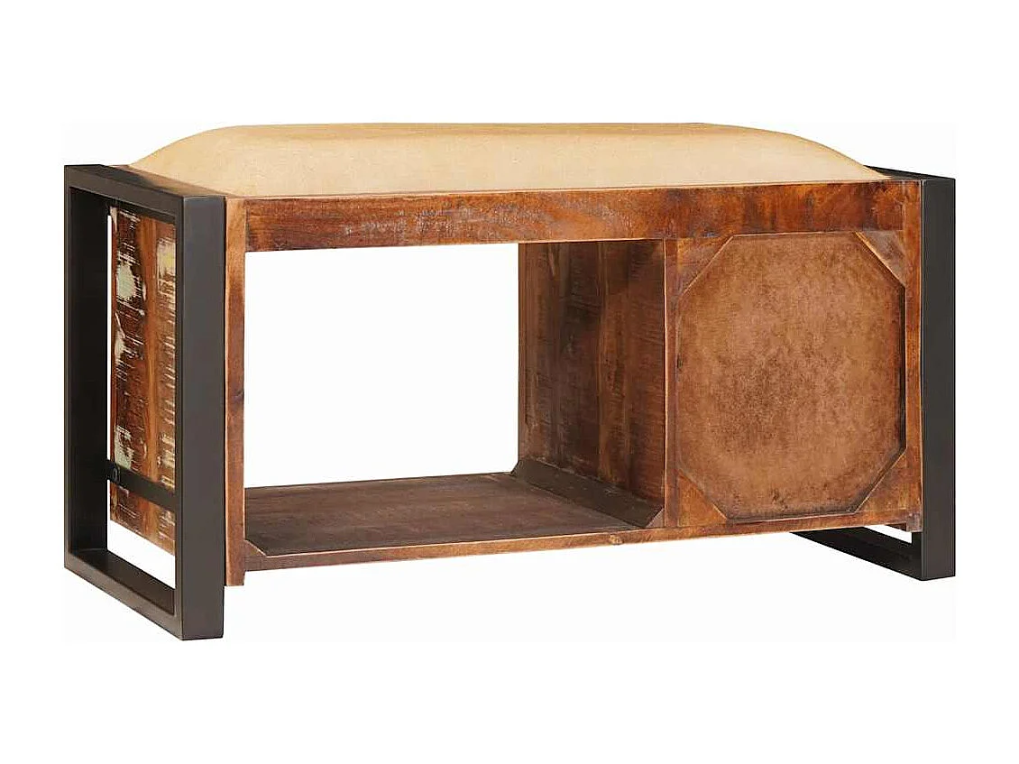 Veelkleurige opbergbank van massief gerecycled hout