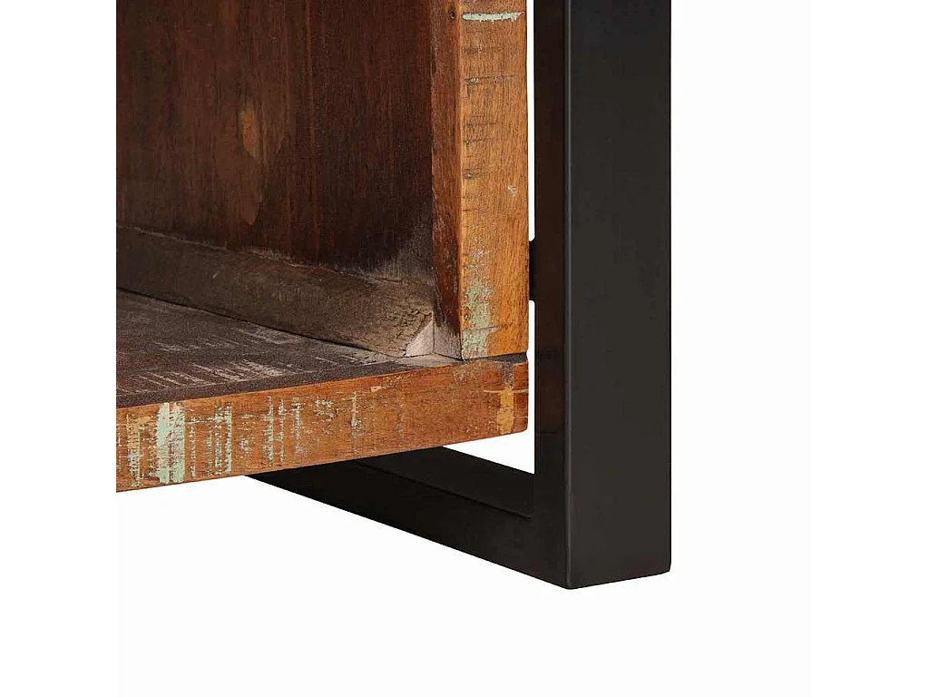 Veelkleurige opbergbank van massief gerecycled hout