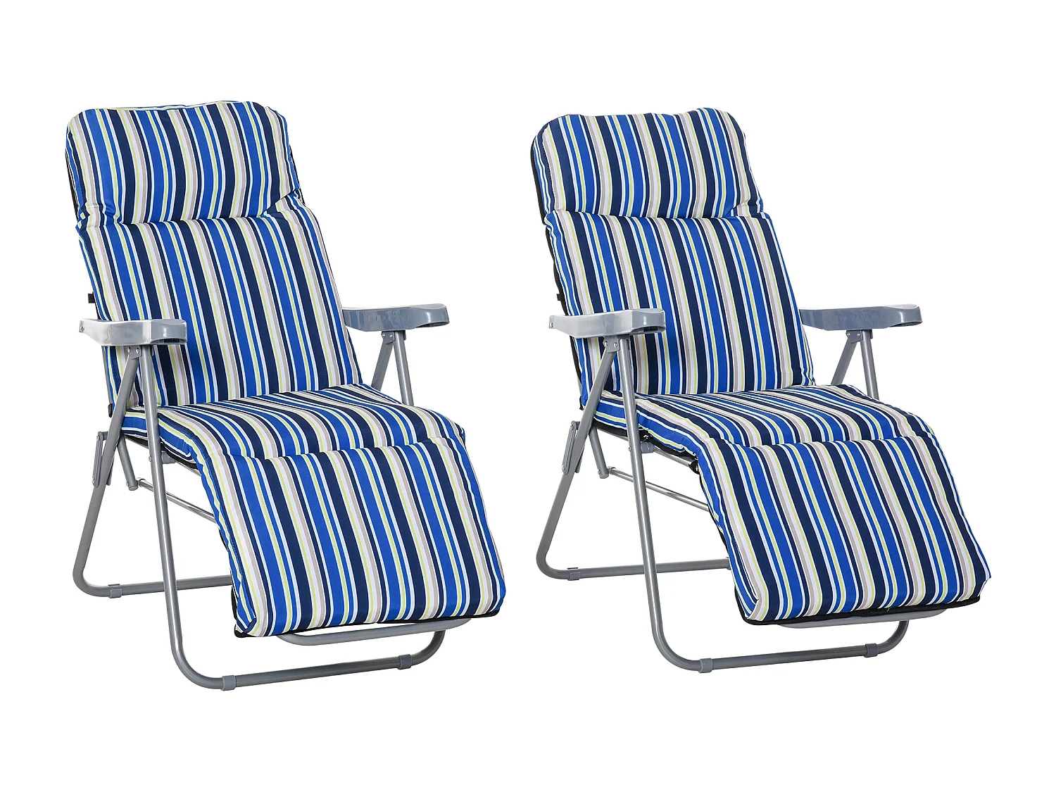 Lot de 2 chaises longues pliantes avec coussin, dossier réglable, acier et polyester, bleu (60x75x65-102cm)