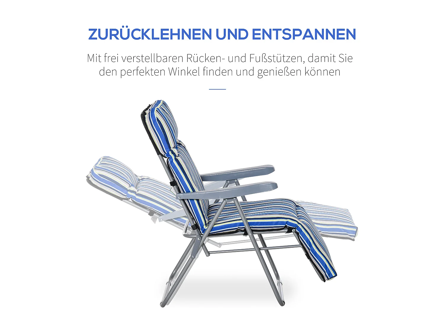 Lot de 2 chaises longues pliantes avec coussin, dossier réglable, acier et polyester, bleu (60x75x65-102cm)