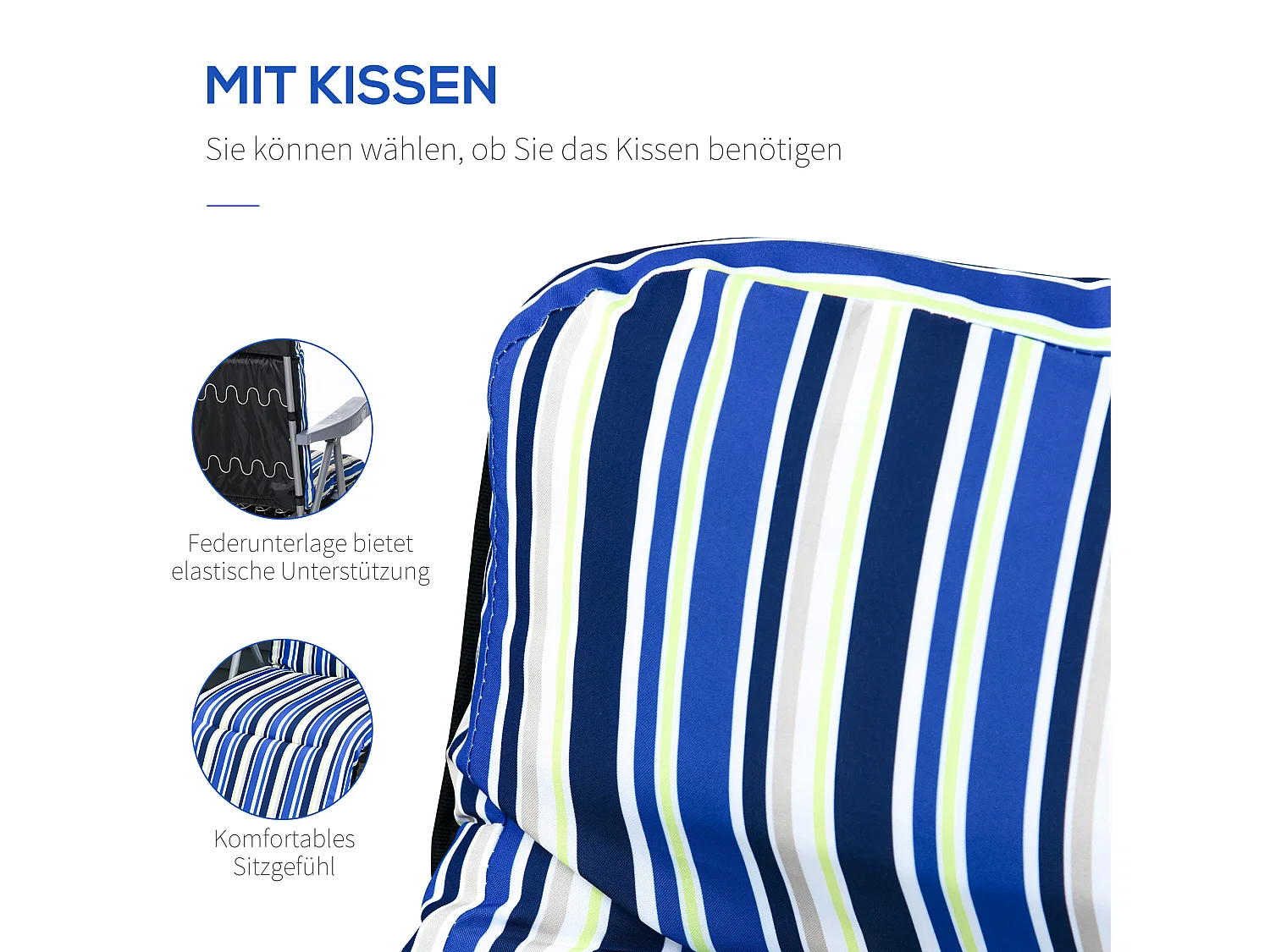 Lot de 2 chaises longues pliantes avec coussin, dossier réglable, acier et polyester, bleu (60x75x65-102cm)