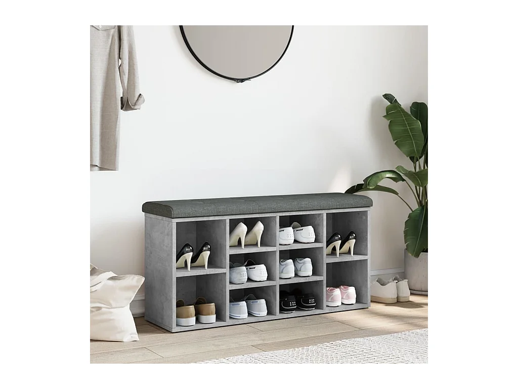 Banc à chaussures gris béton 102x32x50 cm bois d'ingénierie