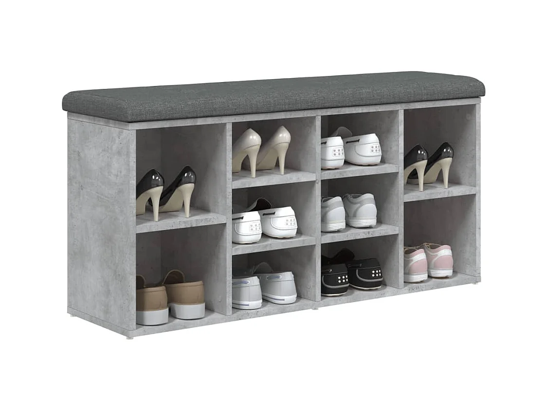 Banc à chaussures gris béton 102x32x50 cm bois d'ingénierie