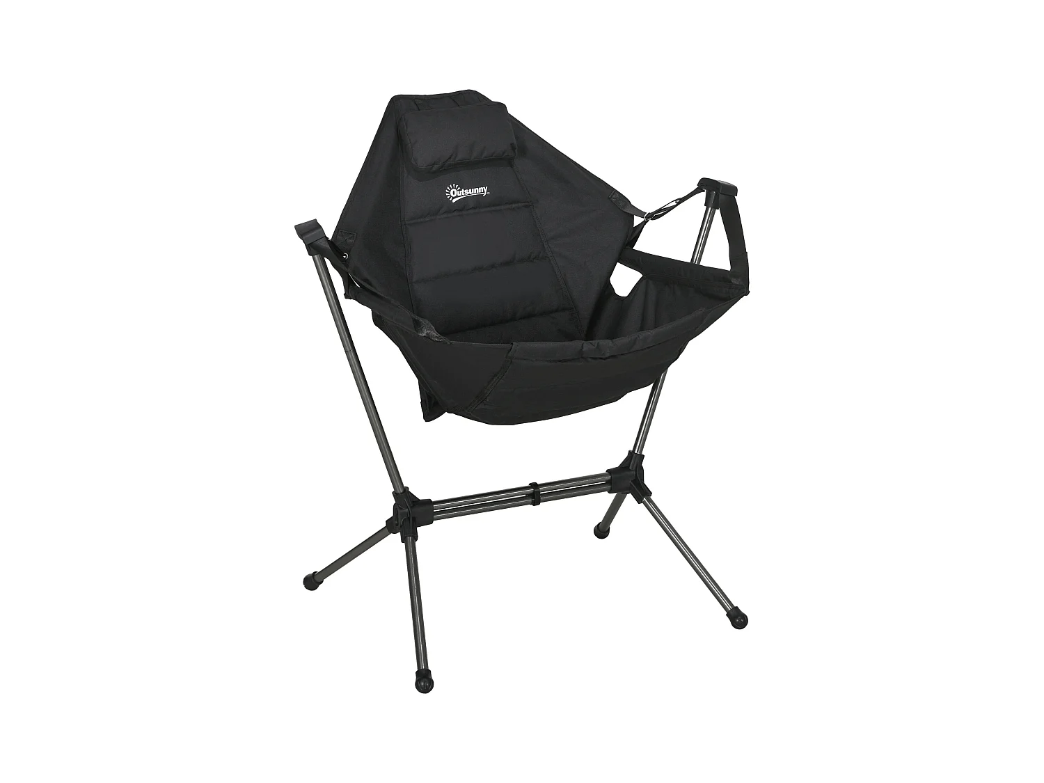 Chaise de camping pliante avec coussin intégré, cadre en aluminium, tissu Oxford, noir (54x100x101 cm)