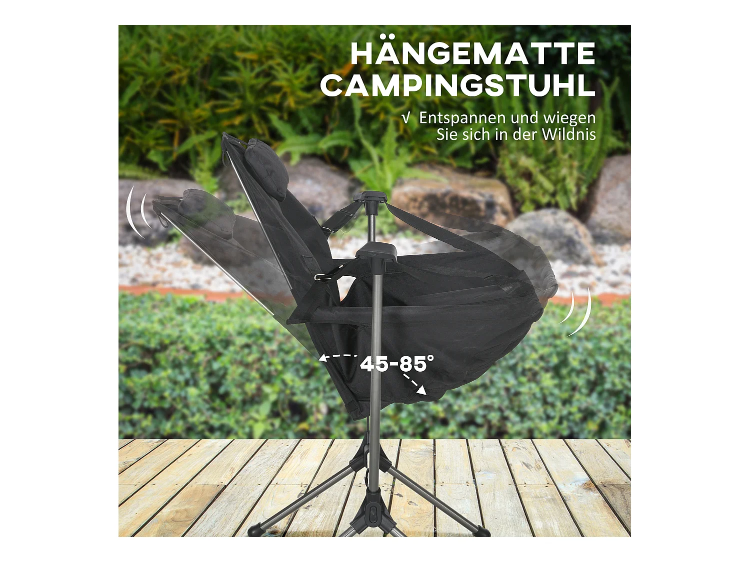 Chaise de camping pliante avec coussin intégré, cadre en aluminium, tissu Oxford, noir (54x100x101 cm)