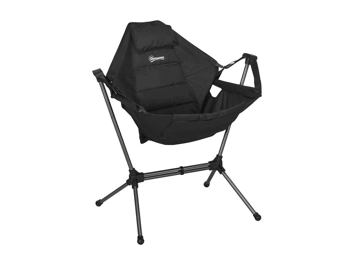 Chaise de camping pliante avec coussin intégré, cadre en aluminium, tissu Oxford, noir (54x100x101 cm)