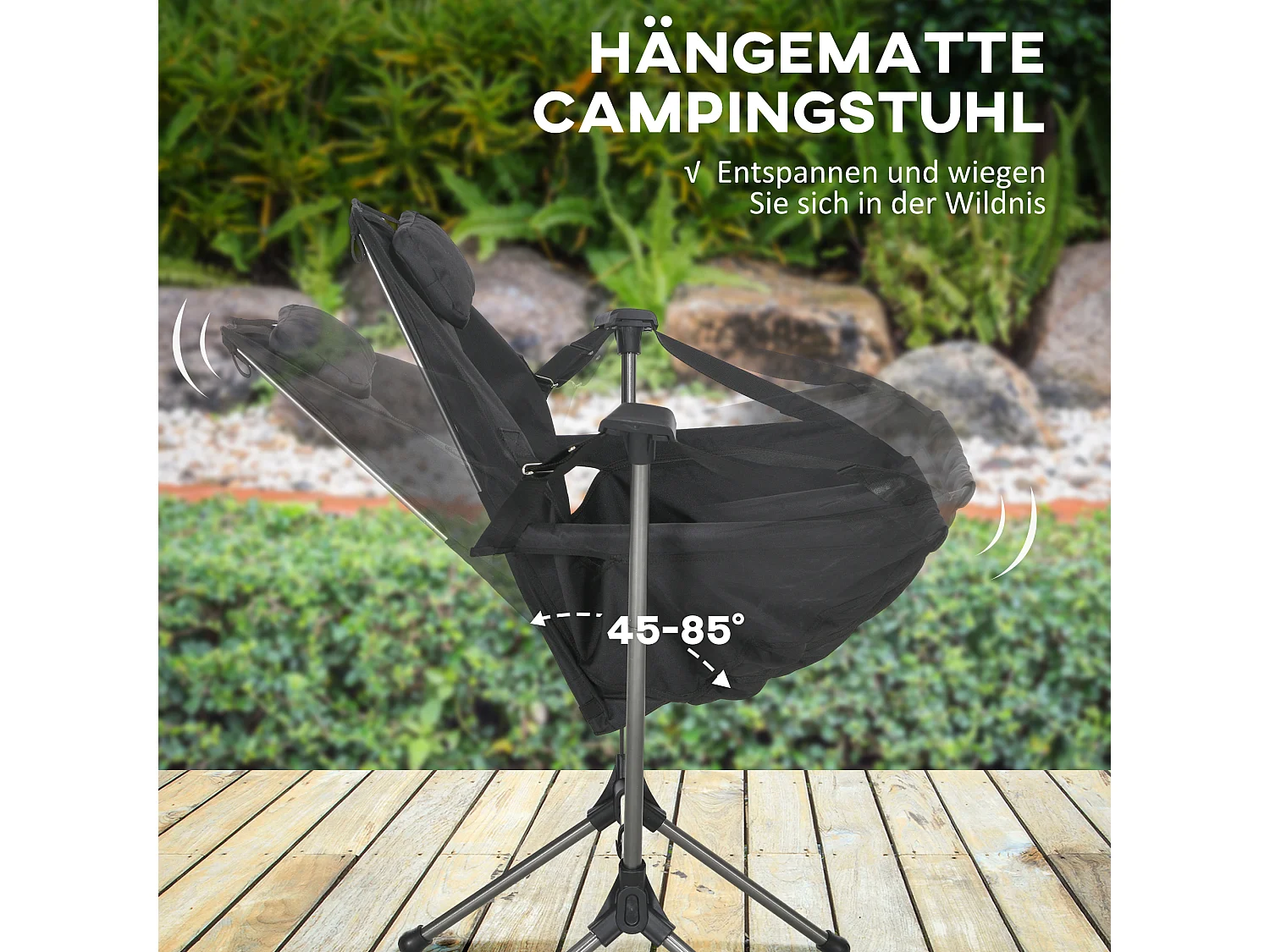 Chaise de camping pliante avec coussin intégré, cadre en aluminium, tissu Oxford, noir (54x100x101 cm)