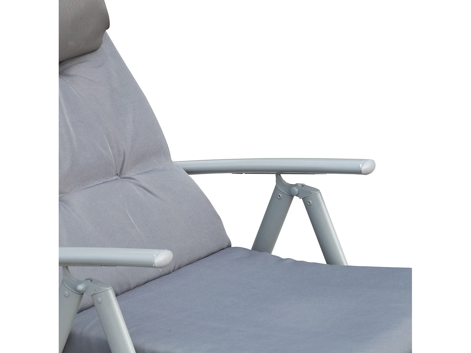 Chaise longue pliable réglable avec coussin, métal et tissu, grise (137x63.5x100.5cm)