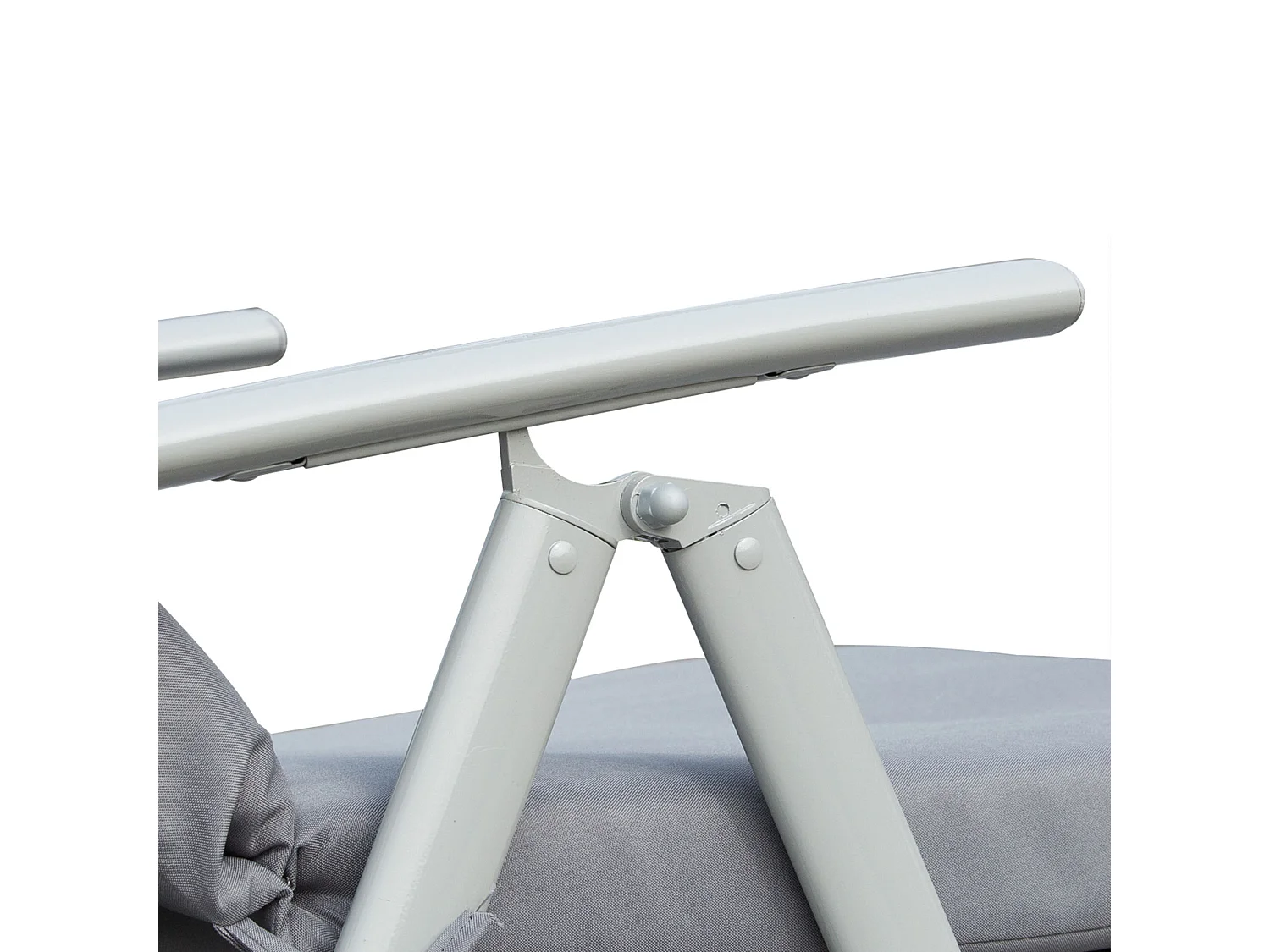 Chaise longue pliable réglable avec coussin, métal et tissu, grise (137x63.5x100.5cm)