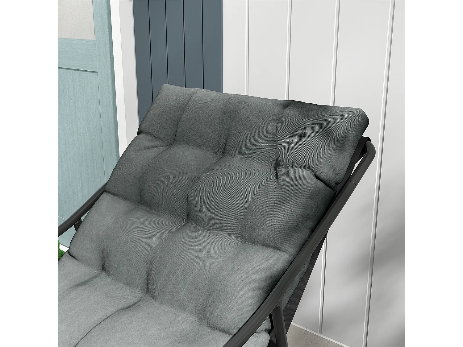 Sillón de jardín con cojín grueso, acero, gris (62x110x88 cm)