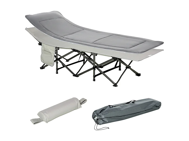 Letto da campeggio pieghevole con cuscino, supporta fino a 150 kg, tessuto Oxford grigio chiaro (188x64,5x53 cm)
