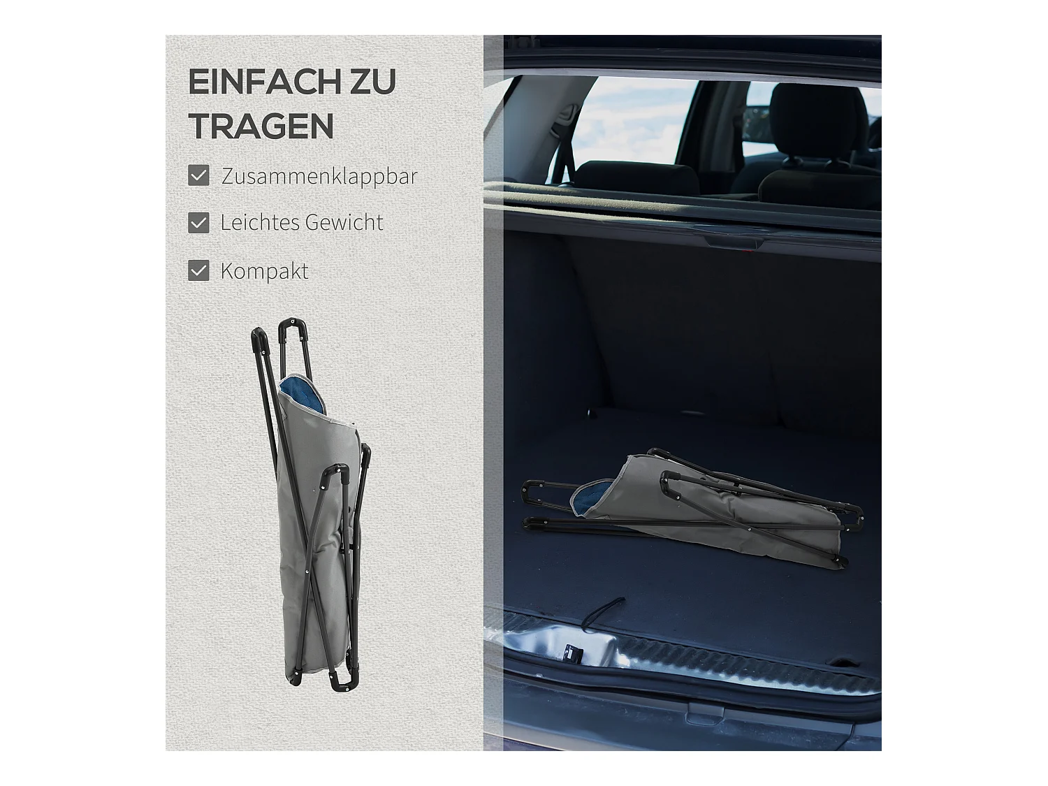 Chaise de camping pliante avec accoudoirs, polyester, bleu, légère et robuste (88x74x84cm)