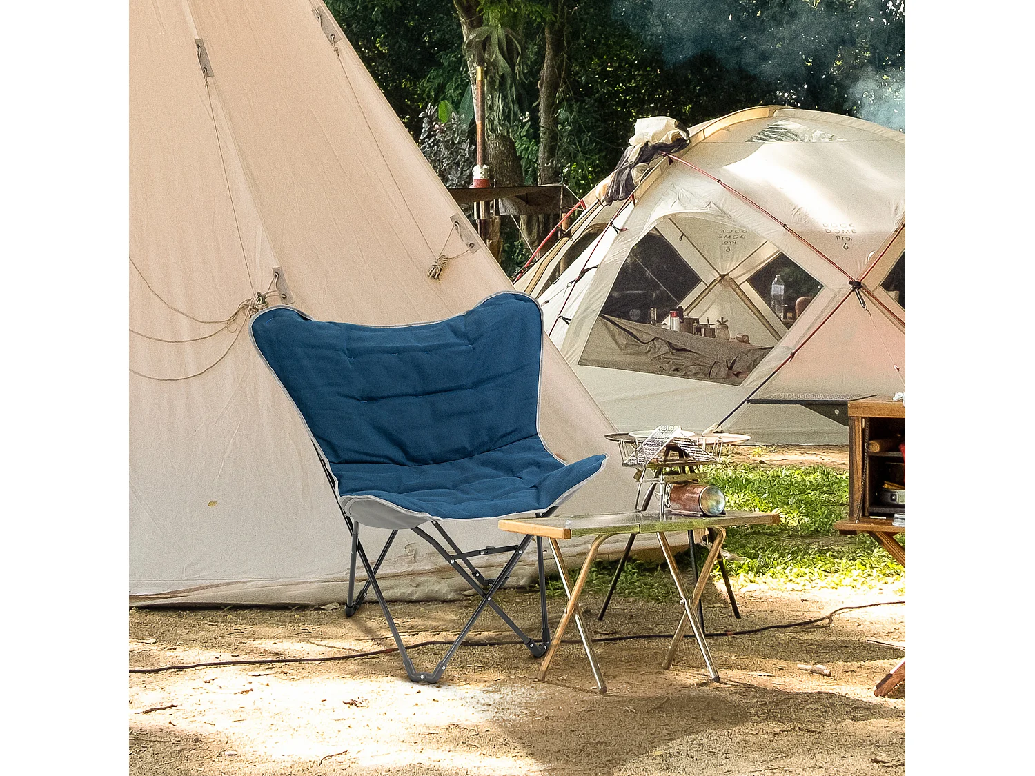 Opvouwbare kampeerstoel met armleuningen, polyester, blauw, lichtgewicht en robuust (88x74x84cm)