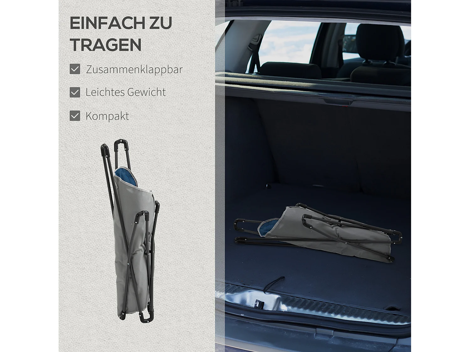 Opvouwbare kampeerstoel met armleuningen, polyester, blauw, lichtgewicht en robuust (88x74x84cm)