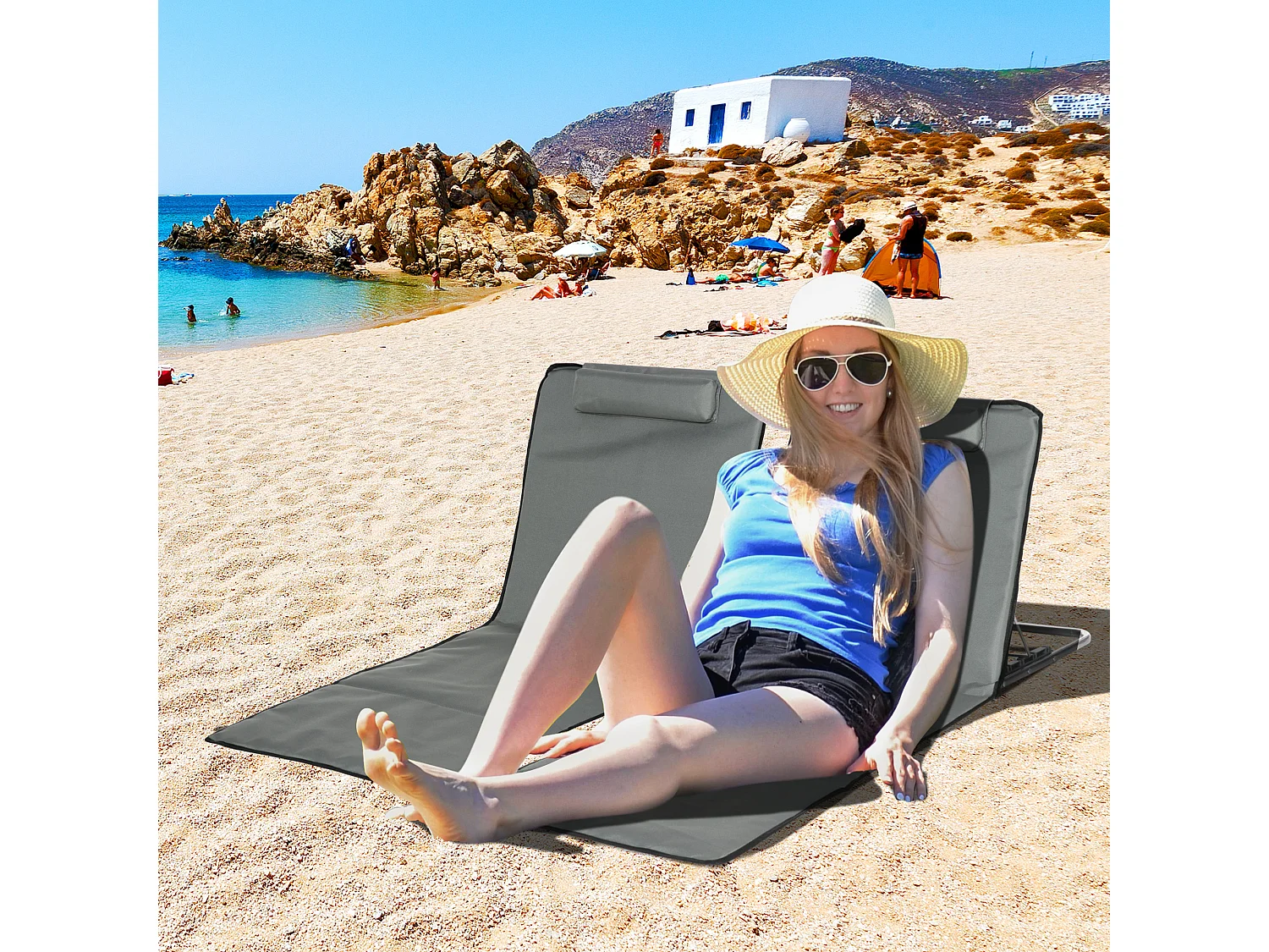 Set van 2 opvouwbare strandstoelen, met verstelbare rugleuning, Oxford stof, grijs (124x53x35-45 cm)