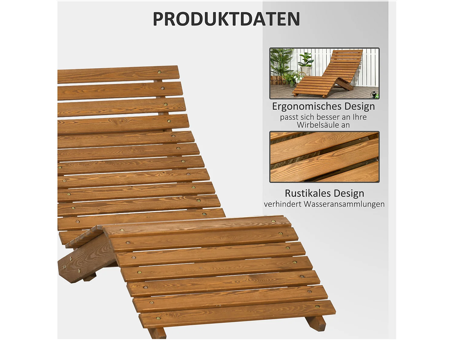 Chaise longue de jardin, en bois de teck, résistant aux intempéries, pour piscine et balcon, 120 kg (66x170x77 cm)