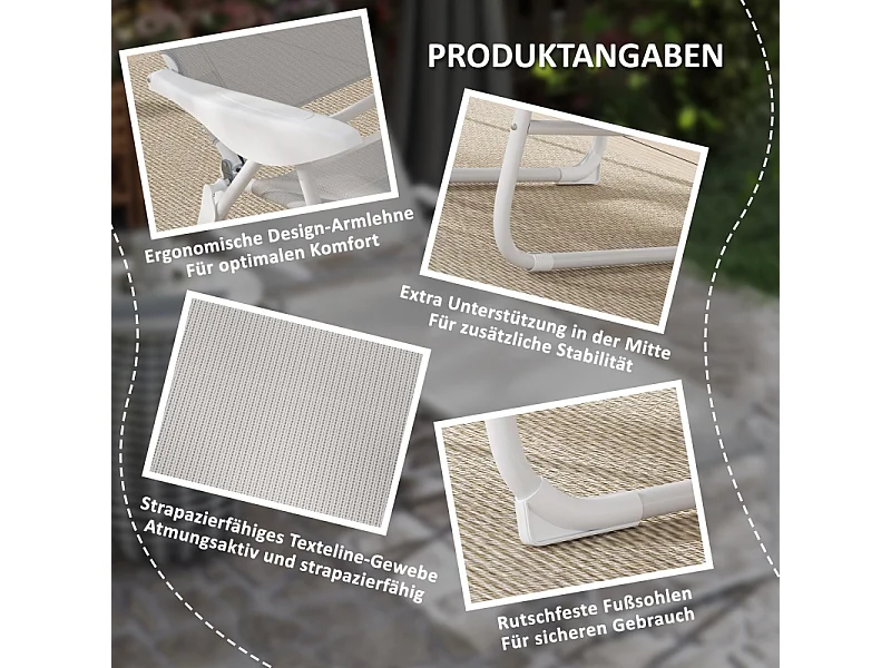 Chaise longue pliable avec coussin, 4 positions réglables, cadre métallique, tissu résistant aux intempéries, gris clair (160x66x98 cm)