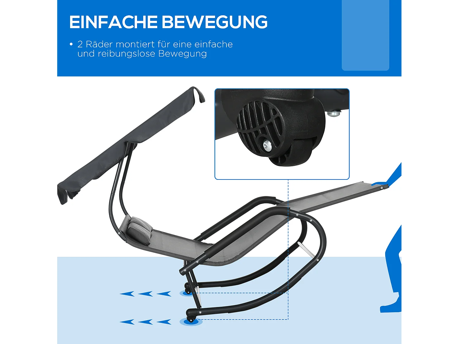 Chaise longue doppia con tetto, acciaio, grigio scuro (200x139x140 cm)