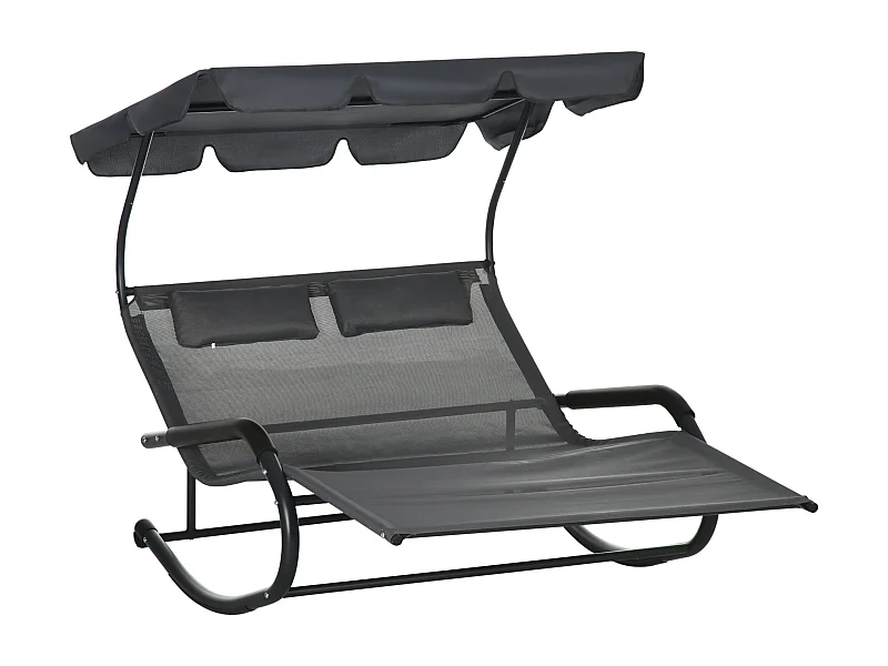 Chaise longue doppia con tetto, acciaio, grigio scuro (200x139x140 cm)