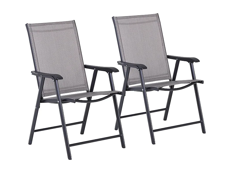 Set de 2 chaises de camping pliables avec accoudoirs, métal, gris (58x64x94 cm)