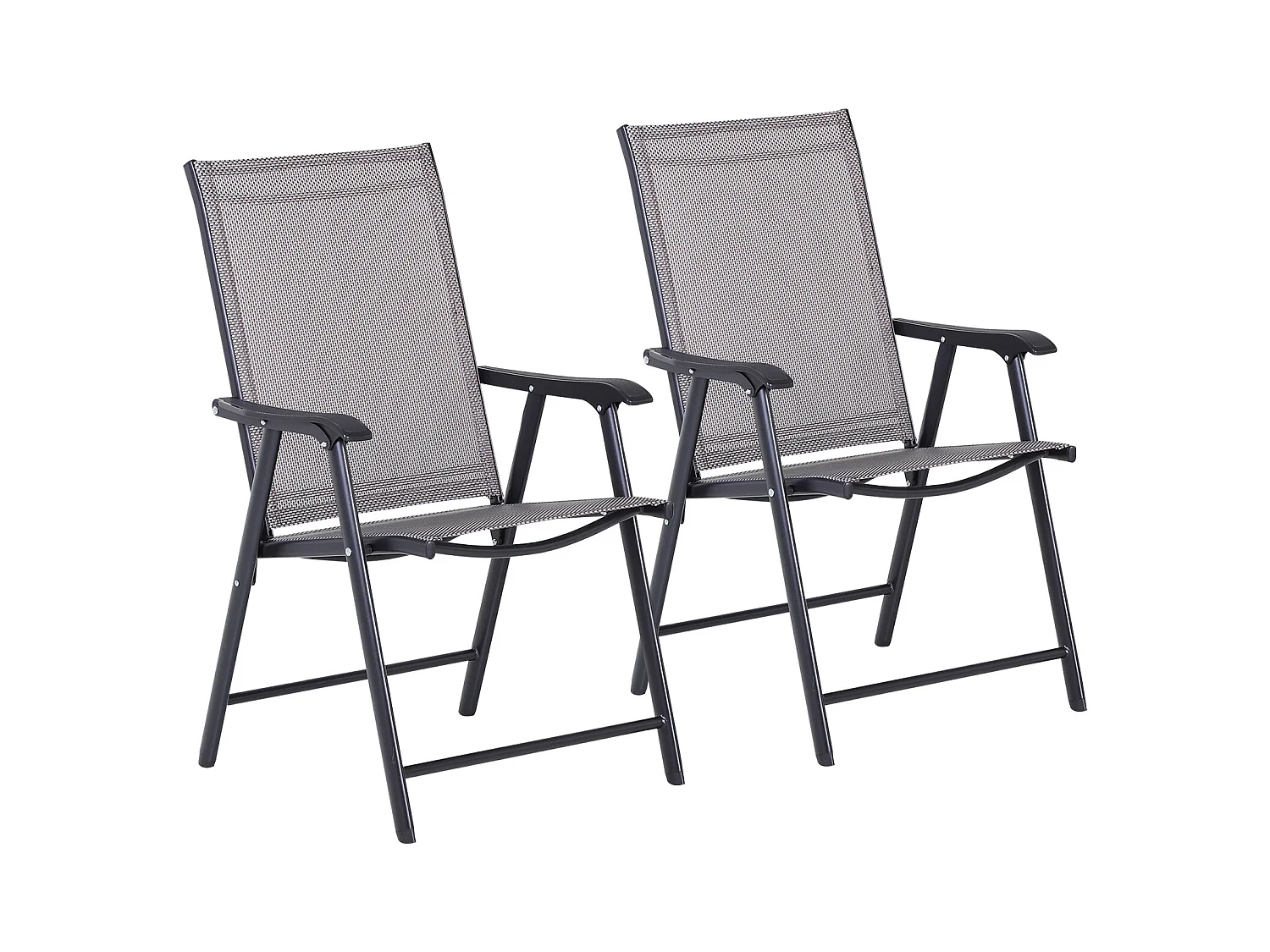 Set de 2 chaises de camping pliables avec accoudoirs, métal, gris (58x64x94 cm)