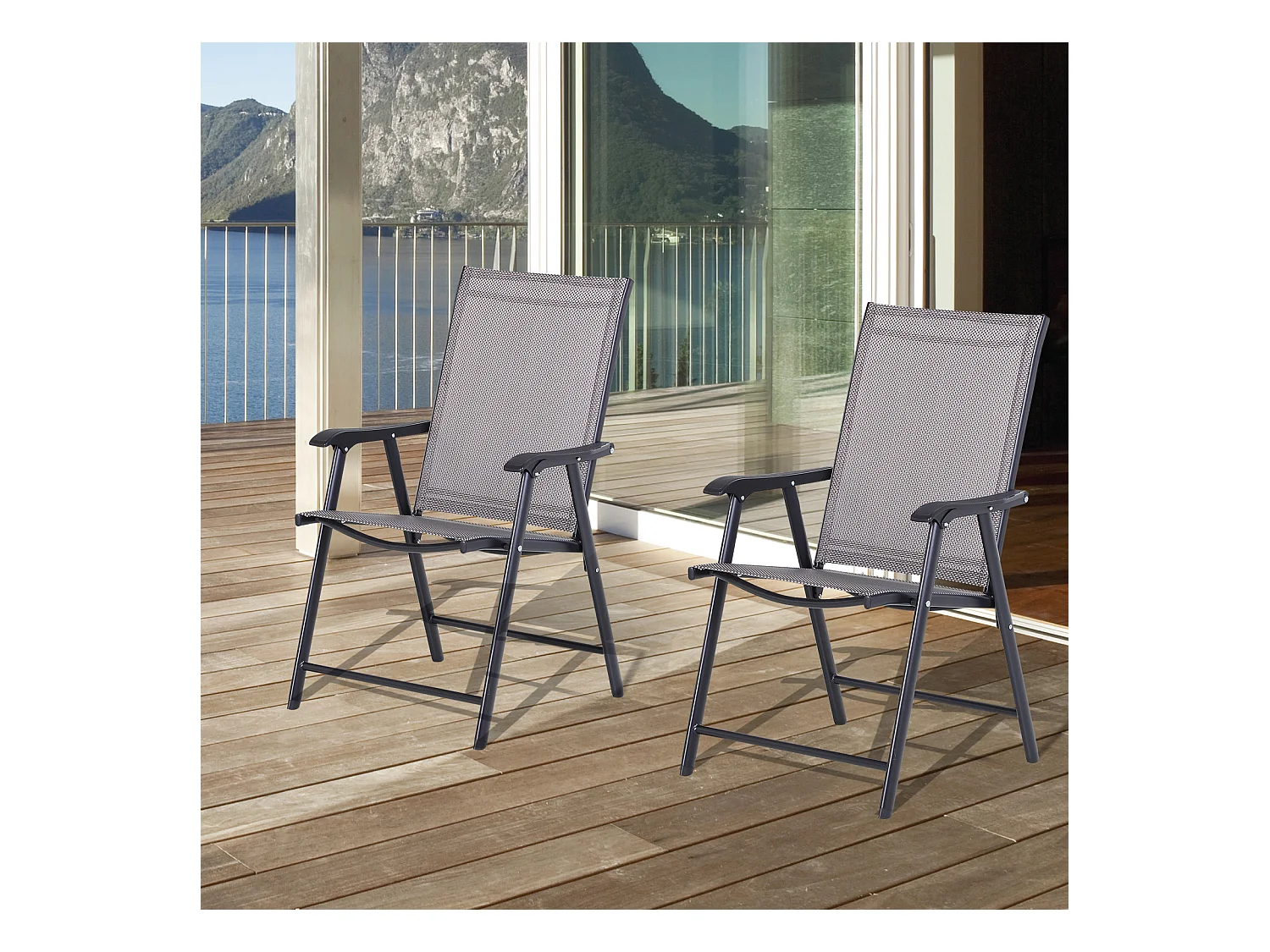 Set de 2 chaises de camping pliables avec accoudoirs, métal, gris (58x64x94 cm)