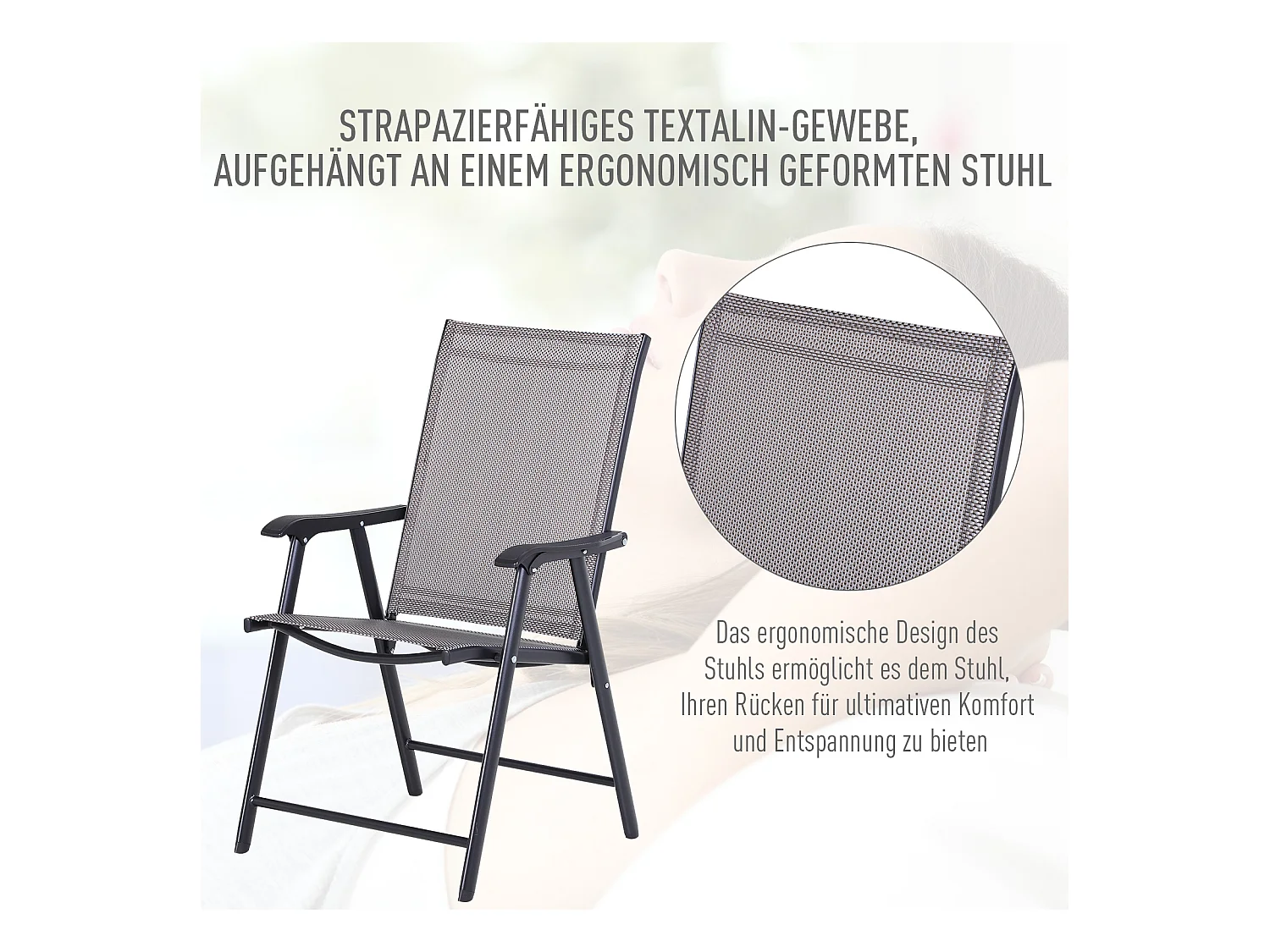 Set de 2 chaises de camping pliables avec accoudoirs, métal, gris (58x64x94 cm)