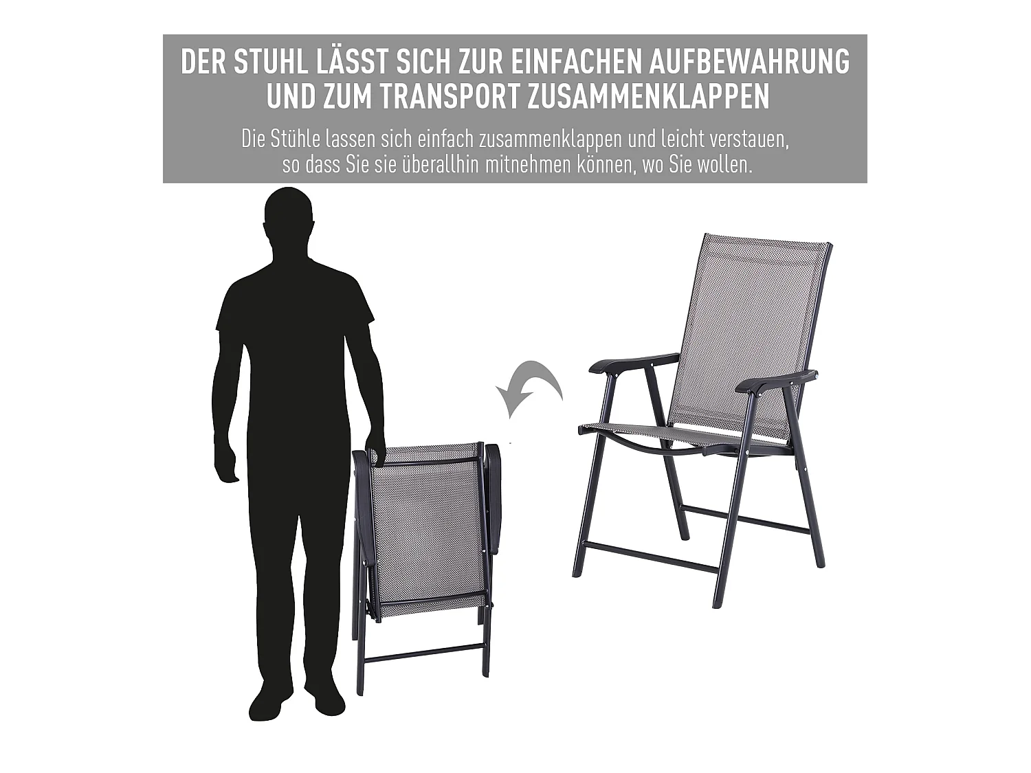 Set de 2 chaises de camping pliables avec accoudoirs, métal, gris (58x64x94 cm)