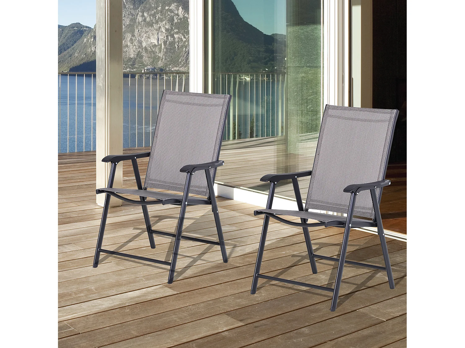 Set de 2 chaises de camping pliables avec accoudoirs, métal, gris (58x64x94 cm)