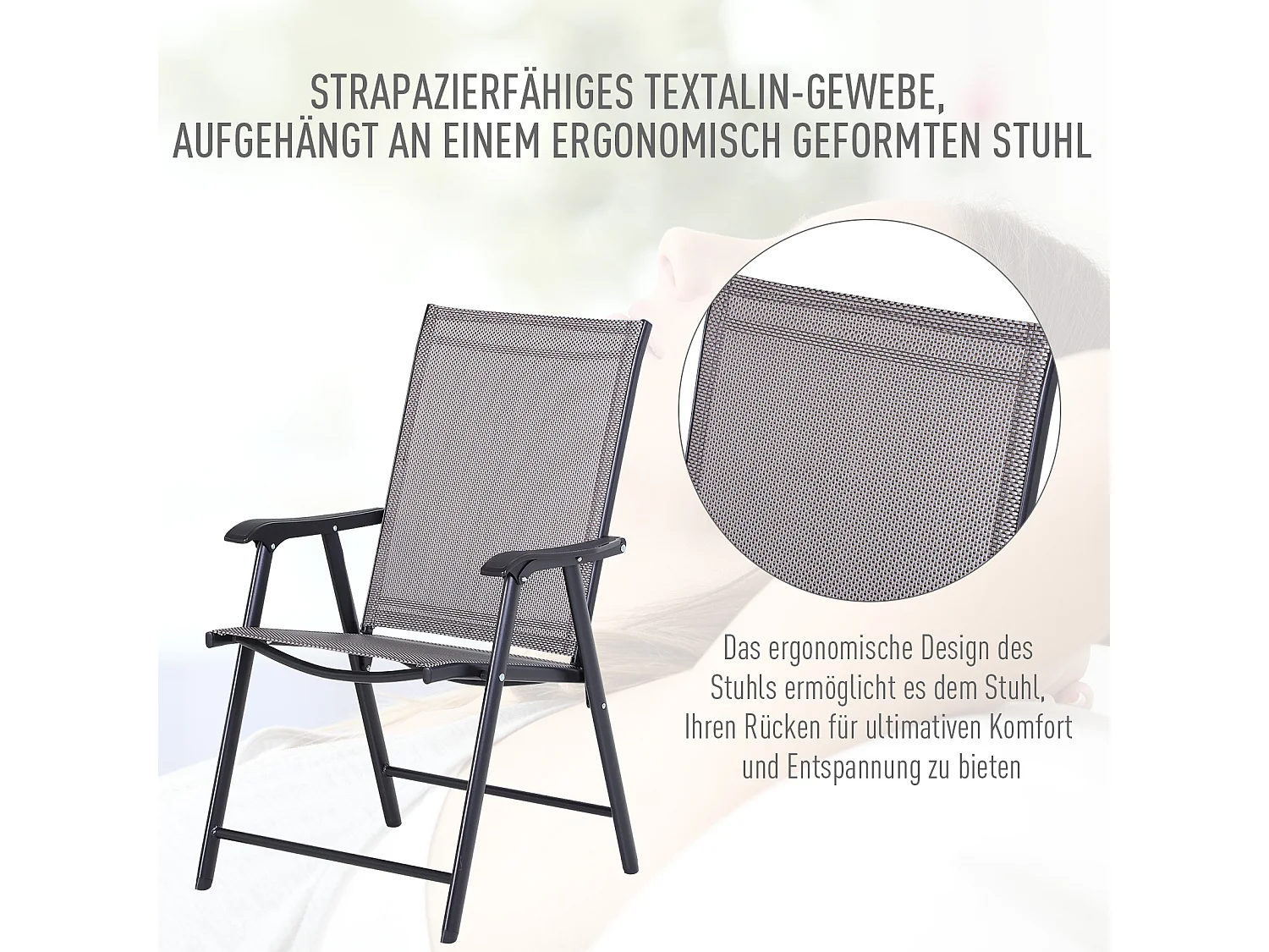 Set de 2 chaises de camping pliables avec accoudoirs, métal, gris (58x64x94 cm)