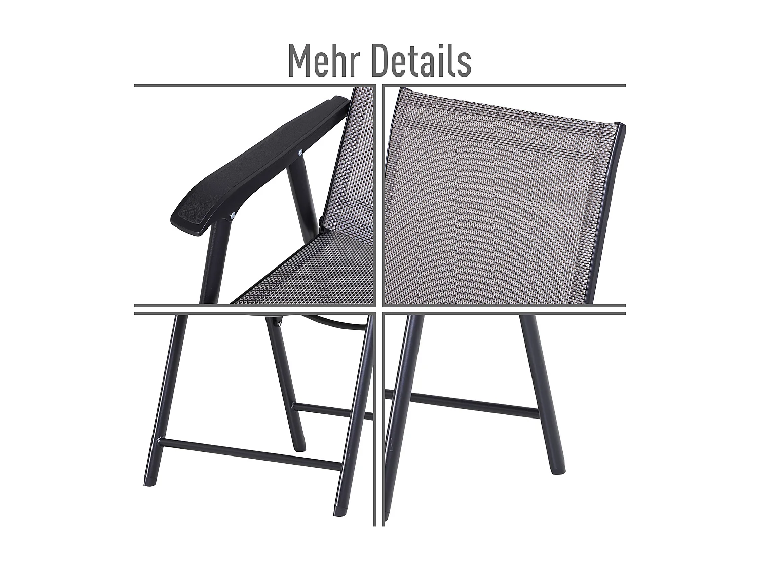 Set de 2 chaises de camping pliables avec accoudoirs, métal, gris (58x64x94 cm)