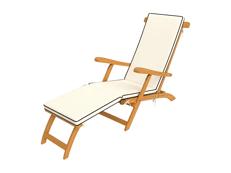 Chaise longue en bois pliable avec repose-pieds, matelas, ergonomique, résistant aux intempéries, teck (155x54x86 cm)