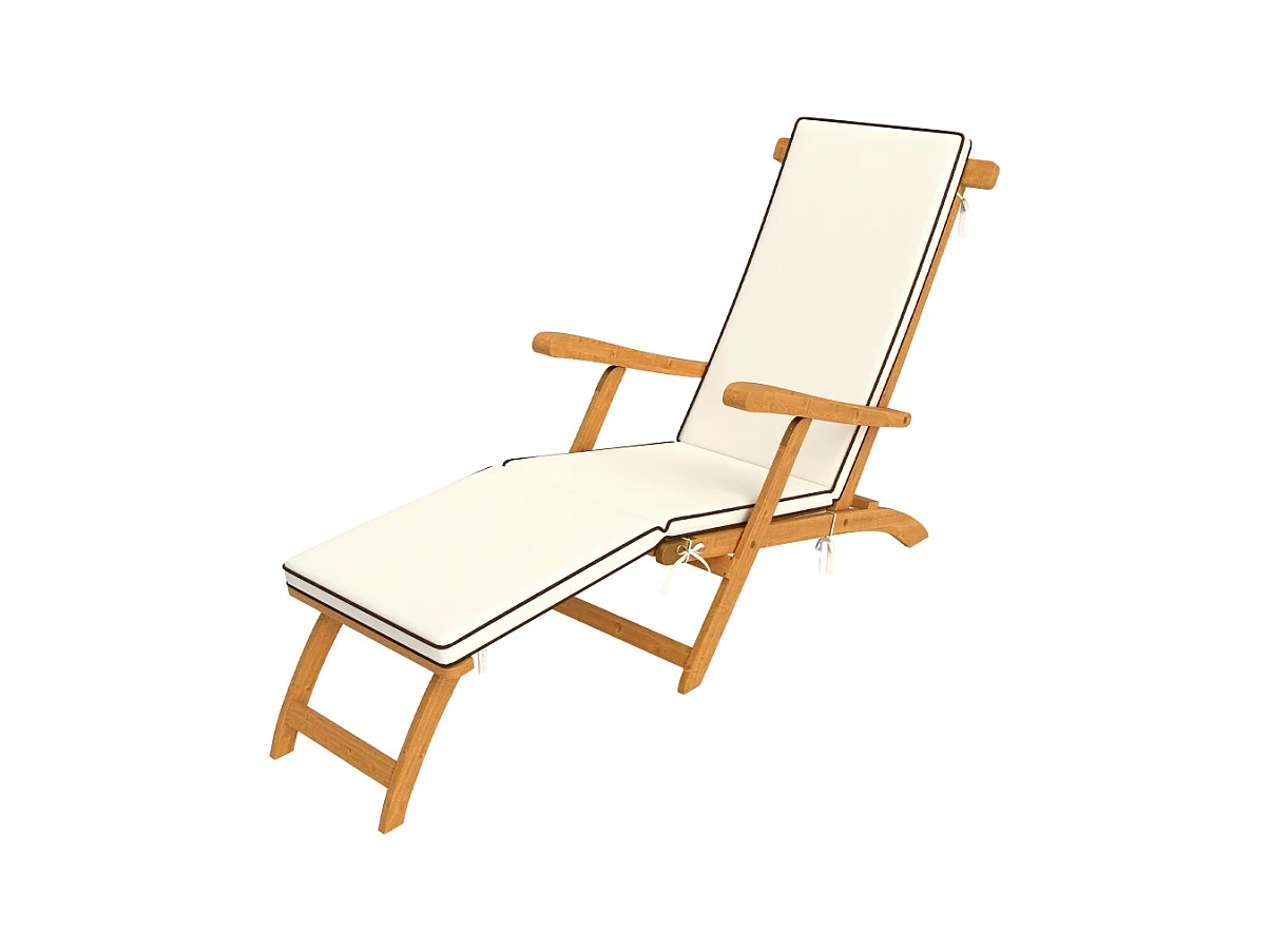 Chaise longue en bois pliable avec repose-pieds, matelas, ergonomique, résistant aux intempéries, teck (155x54x86 cm)